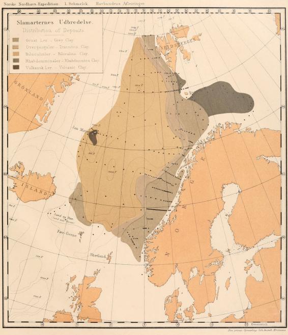 <smalDen private Opmalingens lith. Anstalt. Kristiania.</smal<bSlamarternes Udbredelse<bDistribution of Deposits