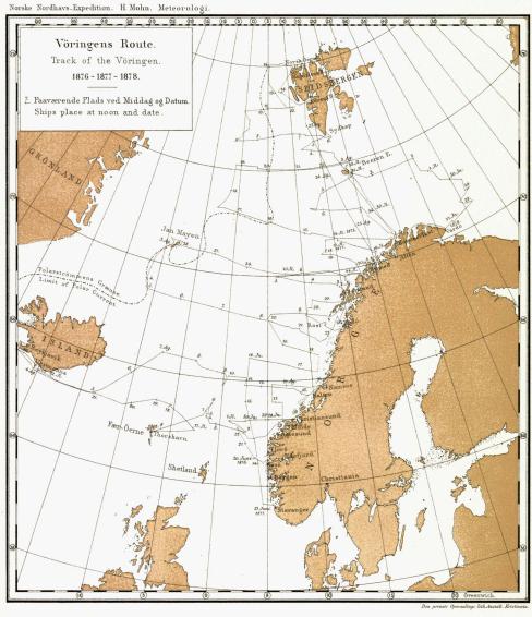 <smalDen private Maalings lith. Anstalt. kristiania.</smal<bVöringens Route.<bTrack of the Vöringen.<b1876-1877-1878.<b