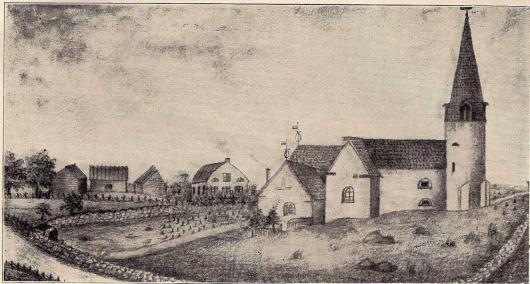 Lofta gamla kyrka och komministerboställe<bEfter en tafla i Lofta kyrkas sakristia