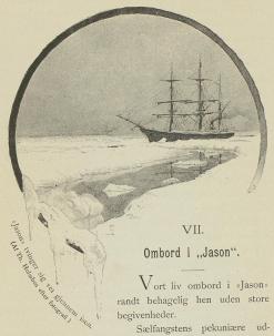 «Jason» tvinger sig vei gjennem isen.<b(Af Th. Holmboe efter fotografi) «Jason» tvinger sig vei gjennem isen.<b(Af Th. Holmboe efter fotografi)
