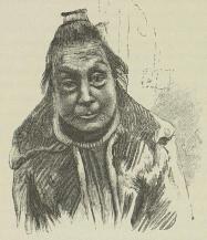 En østgrønlandsk eskimo-skjønhed i ældre alder.<b(Efter et fotografi taget af den danske ekspedition under kaptein Holms ledelse)