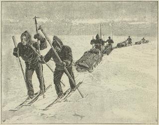 »— — Vi sled os frem i ugesvis over en uendelig, flad sneørken — —.»<b(Af A. Bloch efter et fotografi).