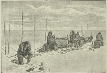 Breddeobservation og middag paa indlandsisen.<b(Af E. Nielsen efter fotografi).