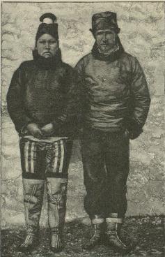 Ane og Lars Heilman. En god fanger og hans frue fra Godthaab.<b(Af blandet herkomst).<b(Efter et fotografi af inspektør C. Ryberg).