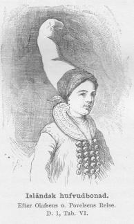 Isländsk hufvudbonad.<bEfter Olafsens o. Povelsens Reise. D. 1, Tab. VI.