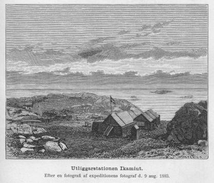 <smalIll. R. H.[=Haglund]                        W. MEYER, X. A.</smal<bUtliggarstationen Ikamiut.<bEfter en fotografi af expeditionens fotograf d. 9 aug. 1883.
