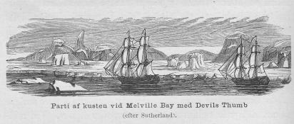 Parti af kusten vid Melville Bay med Devils Thumb<b(efter Sutherland).