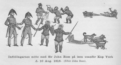 Infödingarnes möte med Sir John Ross på isen utanför Kap York d. 10 Aug. 1818. <b (Efter John Ross).