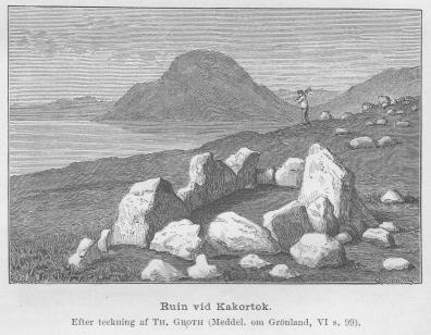 <smalIll. W. MEYER, xyl.                        O. Sörling</smal<bRuin vid Kakortok.<bEfter teckning af <span class=