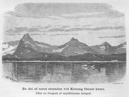 <smalIll. R. H.[=Haglund]                        W. MEYER, X. A.</smal<bEn del af norra stranden vid Konung Oscars hamn.<bEfter en fotografi af expeditionens fotograf.