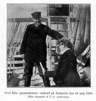 Scen från »promotionen» ombord på Antarctic den 31 maj 1898.<bEfter fotografi af J. G. Andersson.