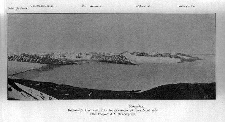 Observatorieberget.    Ön. Antarctic.     Räfglacieren.  Scotts glacier.<b<bMoränudde.<b<bRecherche Bay, sedd från bergkammen på dess östra sida.<b<bEfter fotografi af A. Hamberg 1898.