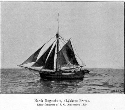 Norsk fångstskuta, »Lykkens Pröve».<bEfter fotografi af J. G. Andersson 1899.