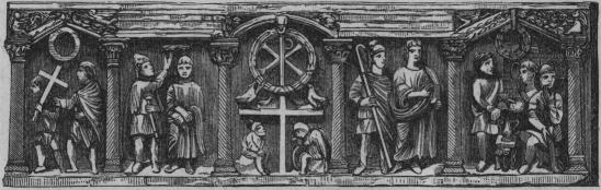 Bild 40. Kristus’ pinohistoria. <bSarkofag i Lateranmuseet från fjärde eller femte århundradet.