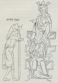 Gylfe udspørger de tre Odin’er (efter et Haandskrift<baf Edda).