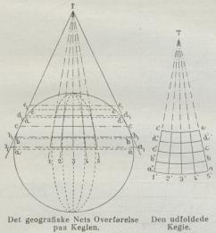 Fig. 8<bDet geografiske Nets Overførelse<bpaa Keglen.<b<bDen udfoldede<bKegle.<b