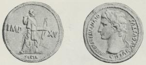 1 a og 1 b. Medaille, god Stil. Kejser Augustus.