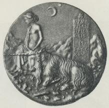 3. Kvinde og Enhjørning. 1447. Medaille for Cæcilia<bGonzaga, Markgrevens Datter af Mantua (Pisanello).