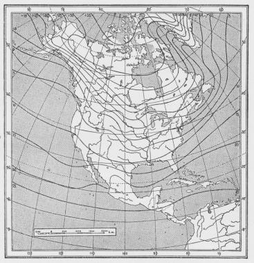 Fig. 1. Nordamerika. Isotermer for Januar. (M. Vahl). 