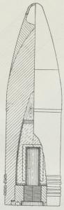 Fig. 3. Hætteklædt<bPansergranat med<bBundbrandrør og<bSprængladning af Trinitrotoluol.