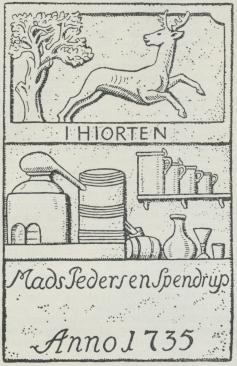 Fig. 1. Kjøbenhavnsk Brændevinsbrænderskilt<baf Sandsten.