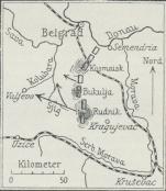 Skitse 10. Den serbiske Hærs Front og Modangreb<bi Begyndelsen af December 1914.