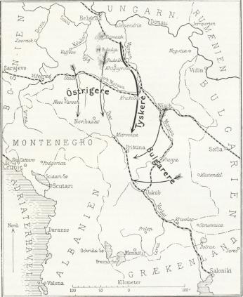 Skitse 33. Serbiens Tilbageerobring September—Oktober 1918.