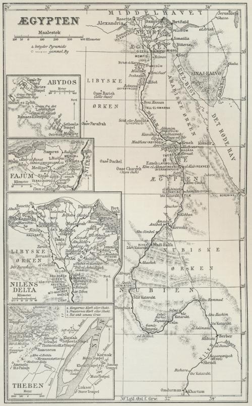 Situationsplan over Nilomraadet. Ægyptens Sydgrænse er beliggende ved c. 22° N. B.