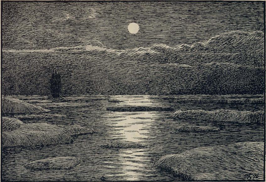 <smalIll. F.N.[=Fridtjof Nansen]</smal<bNatt i drivisen. (Efter skisse fra mars 1882).