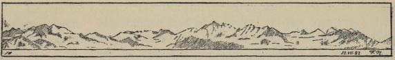<smalIll. 12.VII.82 F. N.[=Fridtjof Nansen]</smal<bGrønlands øst-kyst nær „Skrekkens Bukt", sønnenfor 67° n. br.<bSkisse 11.—12. juli 1882.