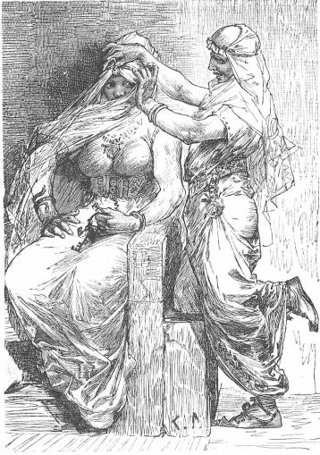 Tor och Loke såsom brud och brudtärna. Teckning av Carl Larsson.