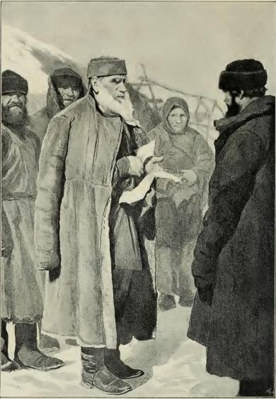 Grefve Tolstoy omgifven af hjelpsökande bönder.