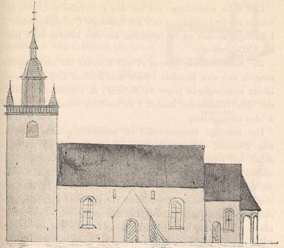 Fig. 6. Lekeryds kyrka vid 1800-talets mitt.<b(A-typen, tornet senare).