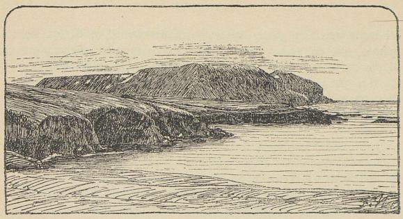 <smalIll. F. N.[}Fridtjof Nansen]</smal<bBjørn-øen. Norske-havn med Misery-fjellet bak.
