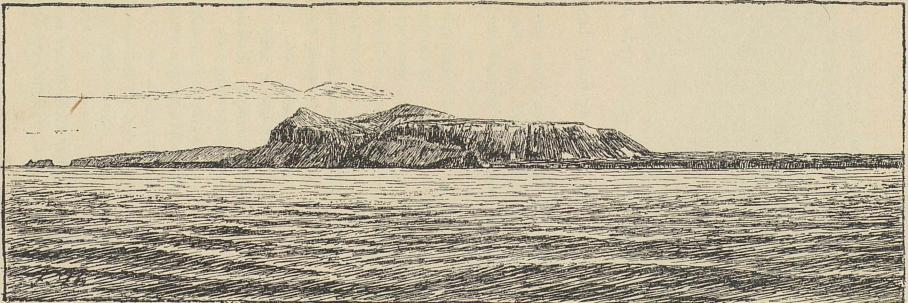 <smalIll. F. N.[=Fridtjof Nansen]</smal<bBjørn-øen set fra nord-øst. Søndre delen, Misery Fjell, og en del av nordsletten.