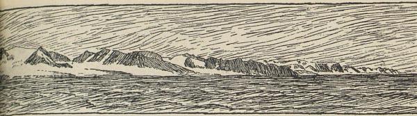 <smalIll. F. N.[=Fritjof Nansen]</smal<bForlannet nordover fra Forlann-???set fra Poole-pynten 23. juli 1912.