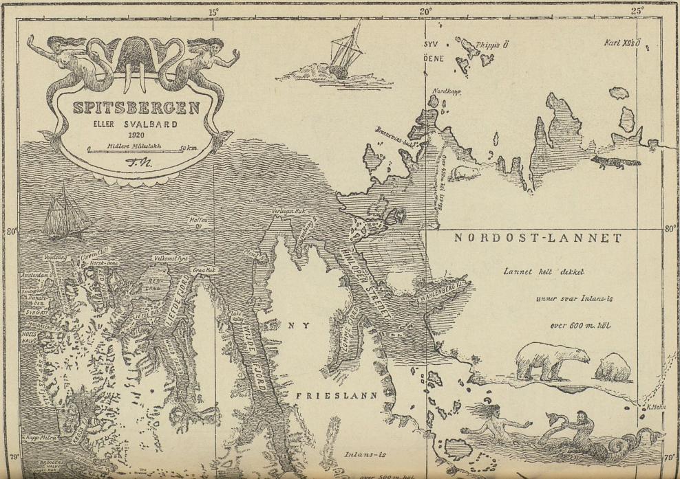 <smalIll. F. N.[=Fridtjof Nansen]</smal<b<biSPITSBERGEN</bi<bELLER SVALBARD<b1920