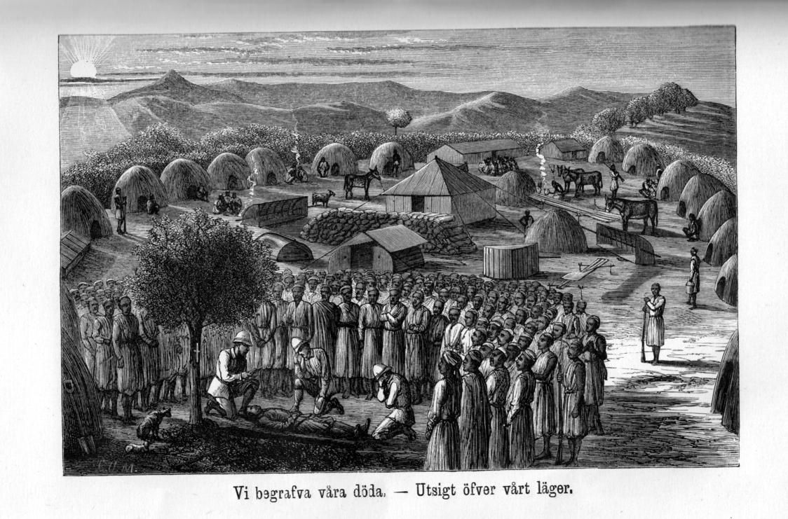 Vi bagrafva våra döda. — Utsigt öfver vårt läger.