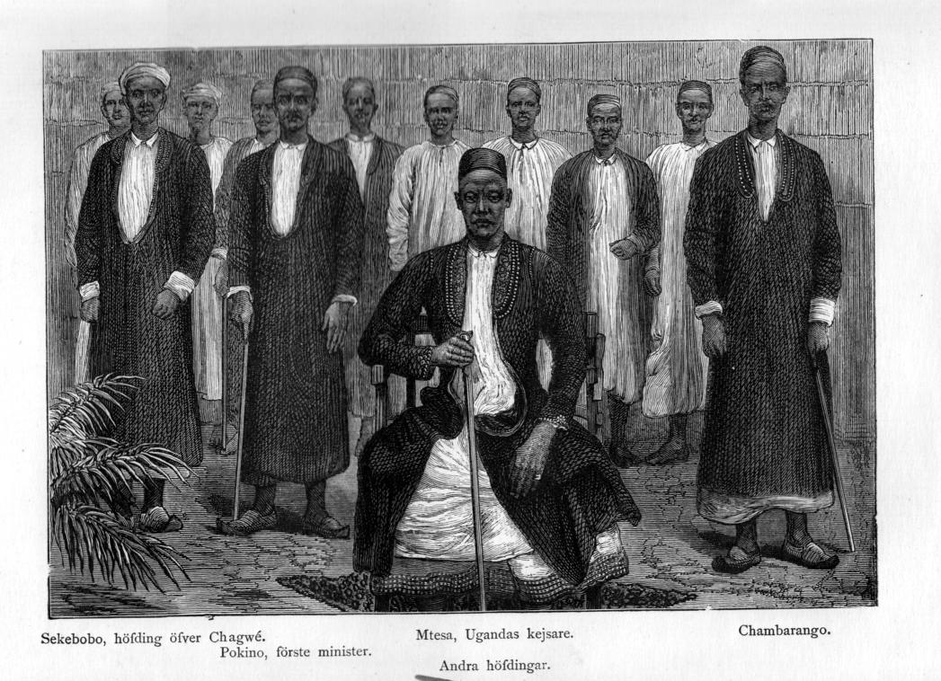 Sekebobo, höfding öfver Chagwé.  Mtesa, Ugandas kejsare. Chambarango.<b      Pokino, förste minister.  Andra höfdingar.
