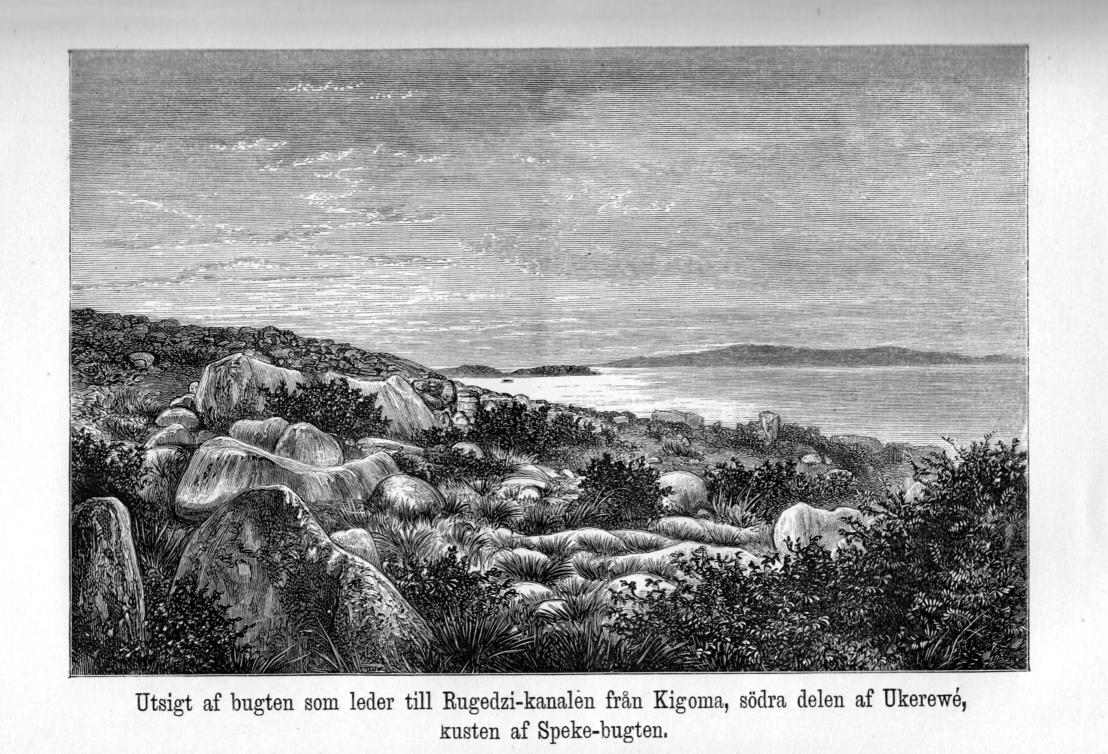 Utsigt af bugten som leder till Rugedzi-kanalen från Kigoma, södra delen af Ukerewé,<b<bkusten af Speke-bugten.