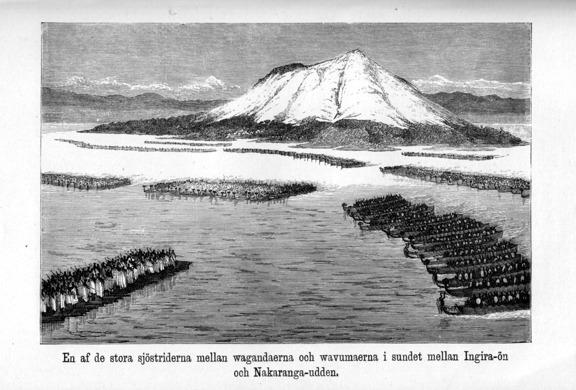 En af de stora sjöstriderna mellan wagandaerna och wavumaerna i sundet mellan Ingira-ön och Nakaranga-udden.
