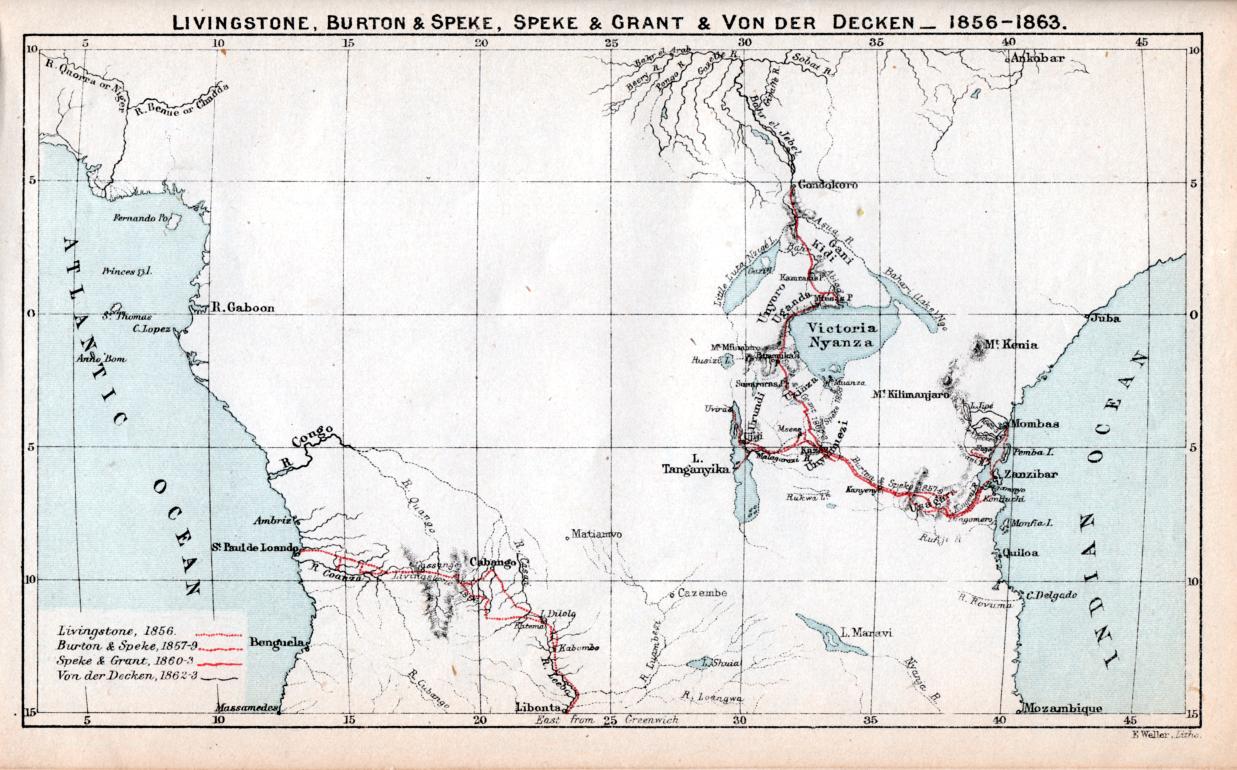 LIVINGSTONE, BURTON och SPEKE, SPEKE och GRANT och VON DER DECKEN 1856-1863.