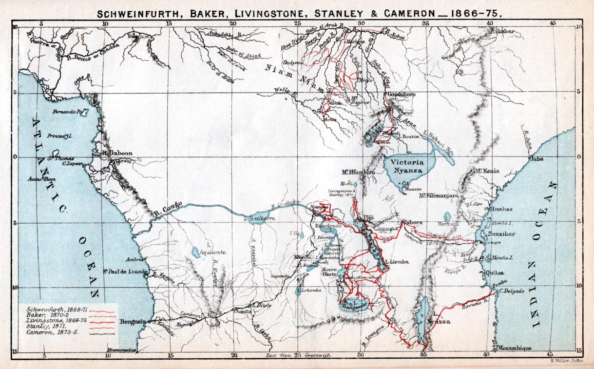 SCHWEINFURTH, BAKER, LIVINGSTONE, STANLEY och CAMERON _ 1866-75.