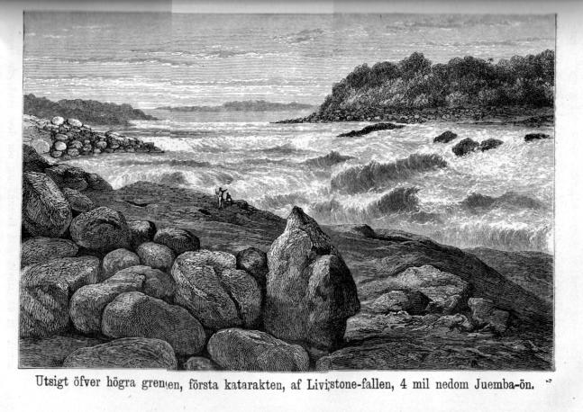 Utsigt öfver högra grenen, första katarakten, af Livingstone-fallen, 4 mil nedom Juemba-ön.