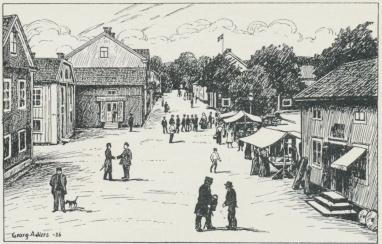 »DET VAR EN GÅNG EN LITEN KÖPING . . . »<bMALMKÖPING PÅ 1890-TALET.<bTeckning av Georg Adlers.<b »DET VAR EN GÅNG EN LITEN KÖPING . . . »<bMALMKÖPING PÅ 1890-TALET.<bTeckning av Georg Adlers.<b