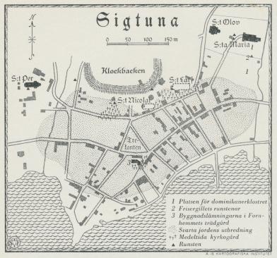 KARTA ÖVER SIGTUNA. DEN FYNDFÖRANDE, STARKT KOLBLANDADE SVARTA<bJORDENS UTBREDNING VISAR, ATT DEN MEDELTIDA STADEN HADE UNGEFÄR SAMMA<bUTSTRÄCKNING SOM DEN NUVARANDE. KARTA ÖVER SIGTUNA. DEN FYNDFÖRANDE, STARKT KOLBLANDADE SVARTA<bJORDENS UTBREDNING VISAR, ATT DEN MEDELTIDA STADEN HADE UNGEFÄR SAMMA<bUTSTRÄCKNING SOM DEN NUVARANDE.