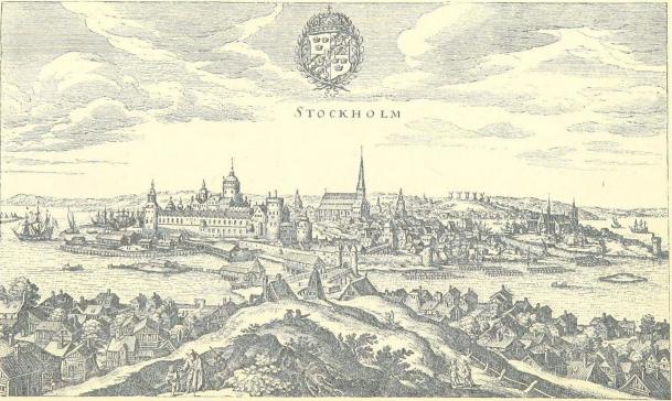 Stockholm efter en gravyr, kopia från Brauns och Hogenbergs atlas. Utg. i Köln 1572—1618. (Omkr. 1573.)