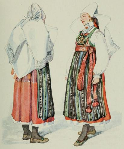 FESTDRÄKT FÖR GIFT KVINNA.<bLjunits hd, Skåne.<bEfter original i Nordiska Museet.