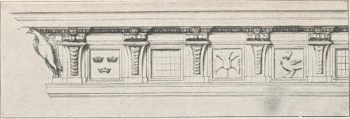 Bild 97. Takgesimsen, Drottningholm; efter en teckning af N. Tessin d. ä.