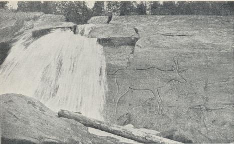 Nordskandinavisk hällristning från yngre stenålder, stammande från Bola,<bNord-Tröndelag, Norge. Denna storslagna naturalistiska konst är framsprungen ur en jaktmagi, ett<butvecklande av magiska krafters spel kring bilder av det åtrådda villebrådet för att<bframlocka villebrådet självt och ge människan jaktlycka. Efter G. Hallström. Nordskandinavisk hällristning från yngre stenålder, stammande från Bola,<bNord-Tröndelag, Norge. Denna storslagna naturalistiska konst är framsprungen ur en jaktmagi, ett<butvecklande av magiska krafters spel kring bilder av det åtrådda villebrådet för att<bframlocka villebrådet självt och ge människan jaktlycka. Efter G. Hallström.
